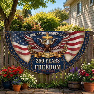 One Nation Under God patriotic semicircle fence banner with eagle artwork