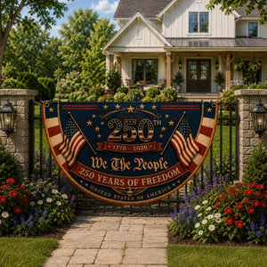 Patriotic 250th anniversary semicircle fence flag outdoor Americana decor