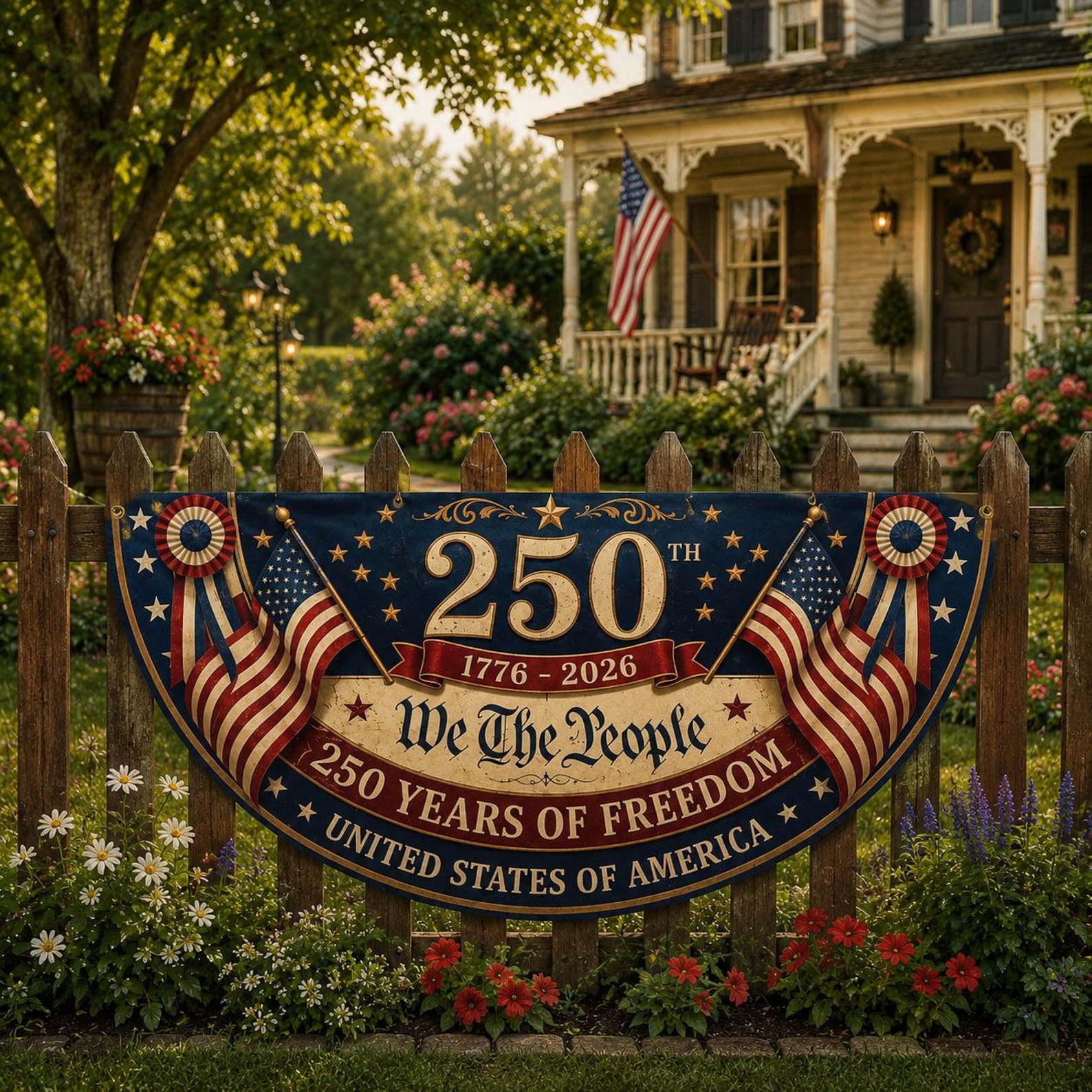 We The People patriotic semicircle fence banner for America 250th anniversary