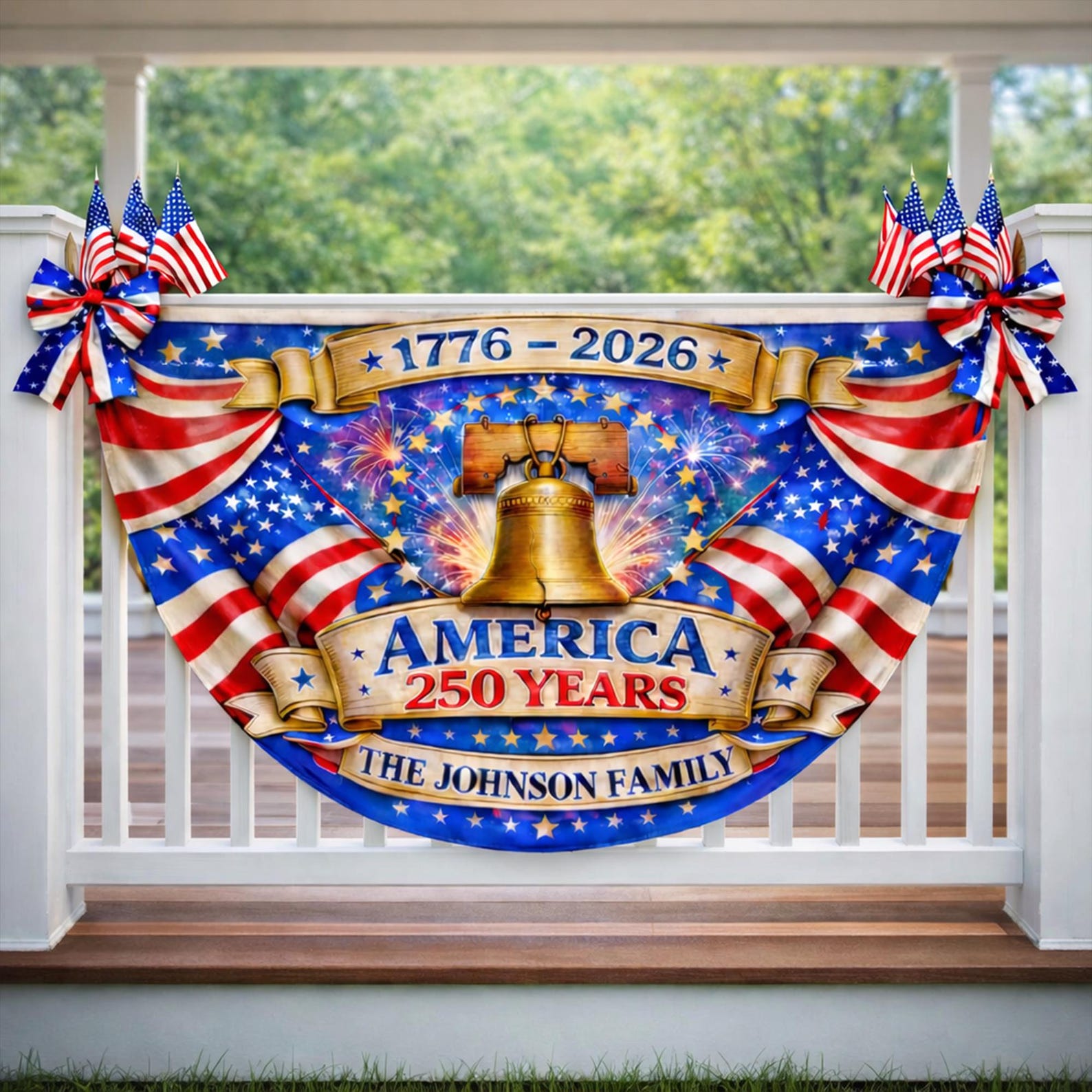 Personalized America 250 years patriotic semicircle fence banner outdoor decor