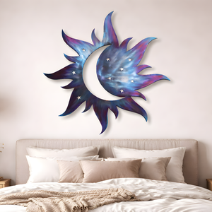 Metal Sun Moon Wall Art Blue Celestial Decor Outdoor Garden Patio Hanging Aluminum UV Printed Moon and Sun Sign for Patio Gift