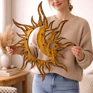 Metal Sun Moon Wall Art Blue Celestial Decor Outdoor Garden Patio Hanging Aluminum UV Printed Moon and Sun Sign for Patio Gift