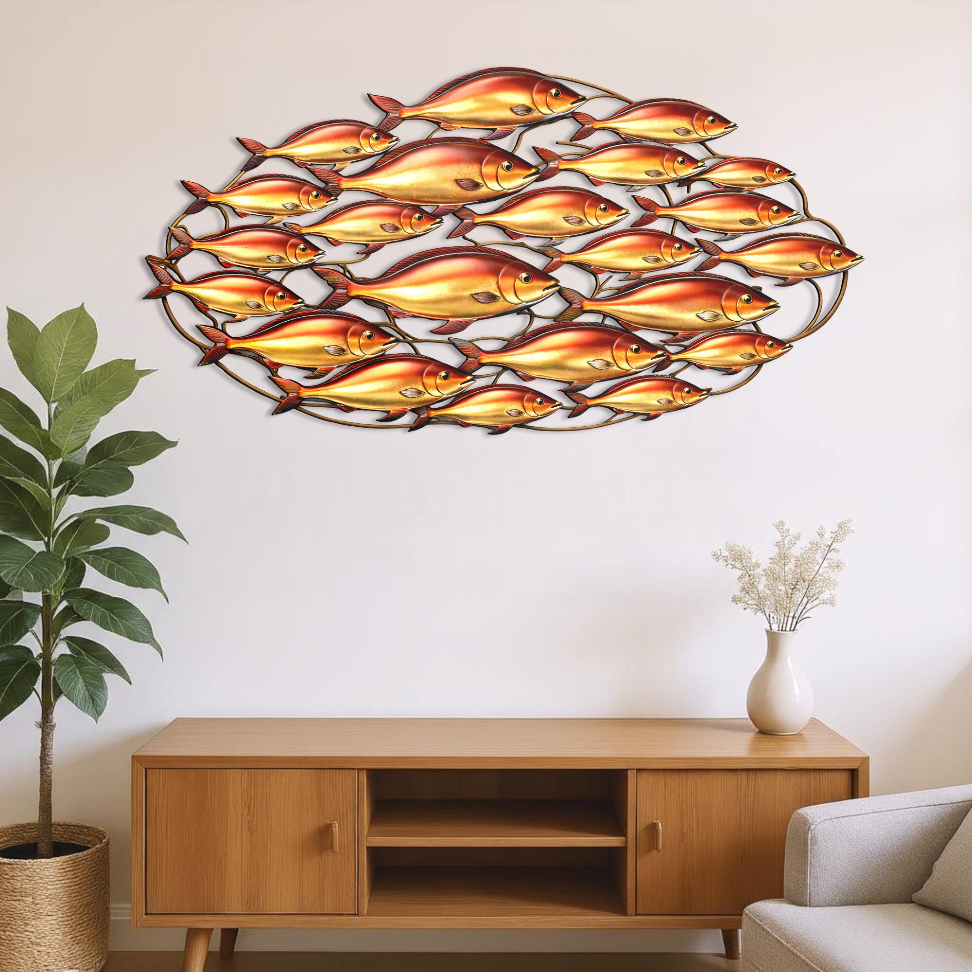 Large Metal Fish Wall Art School of Fish Metal Sign Coastal Wall Decor Nautical Home Decoration Beach House Ornament Sea Life Sculpture Gift