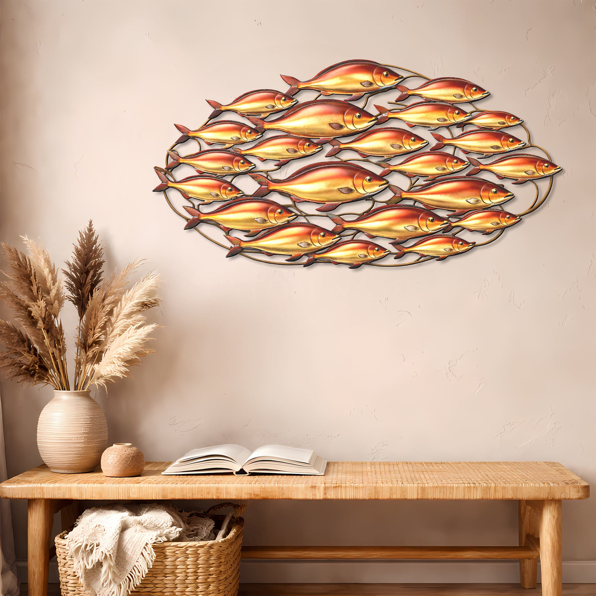 Large Metal Fish Wall Art School of Fish Metal Sign Coastal Wall Decor Nautical Home Decoration Beach House Ornament Sea Life Sculpture Gift