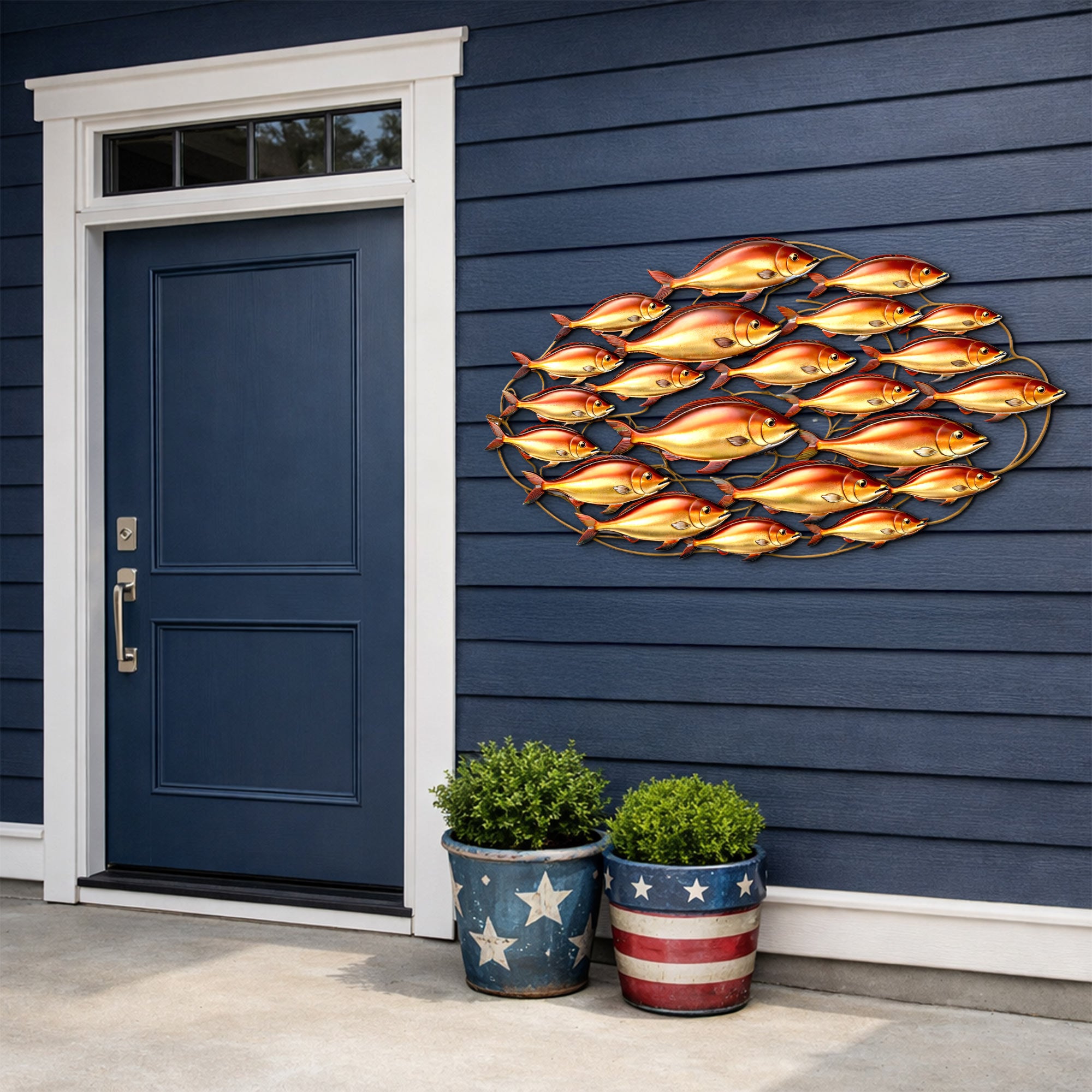 Large Metal Fish Wall Art School of Fish Metal Sign Coastal Wall Decor Nautical Home Decoration Beach House Ornament Sea Life Sculpture Gift