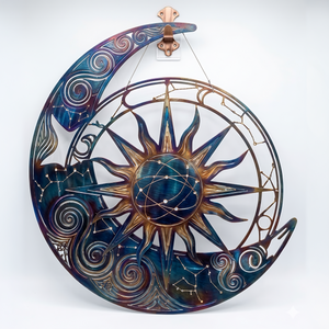 Metal Moon Sun Wall Art Celestial Outdoor Decor Blue Galaxy Hanging Aluminum UV Printed Garden Patio Porch Fence Sign Housewarming Gift