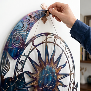 Metal Moon Sun Wall Art Celestial Outdoor Decor Blue Galaxy Hanging Aluminum UV Printed Garden Patio Porch Fence Sign Housewarming Gift