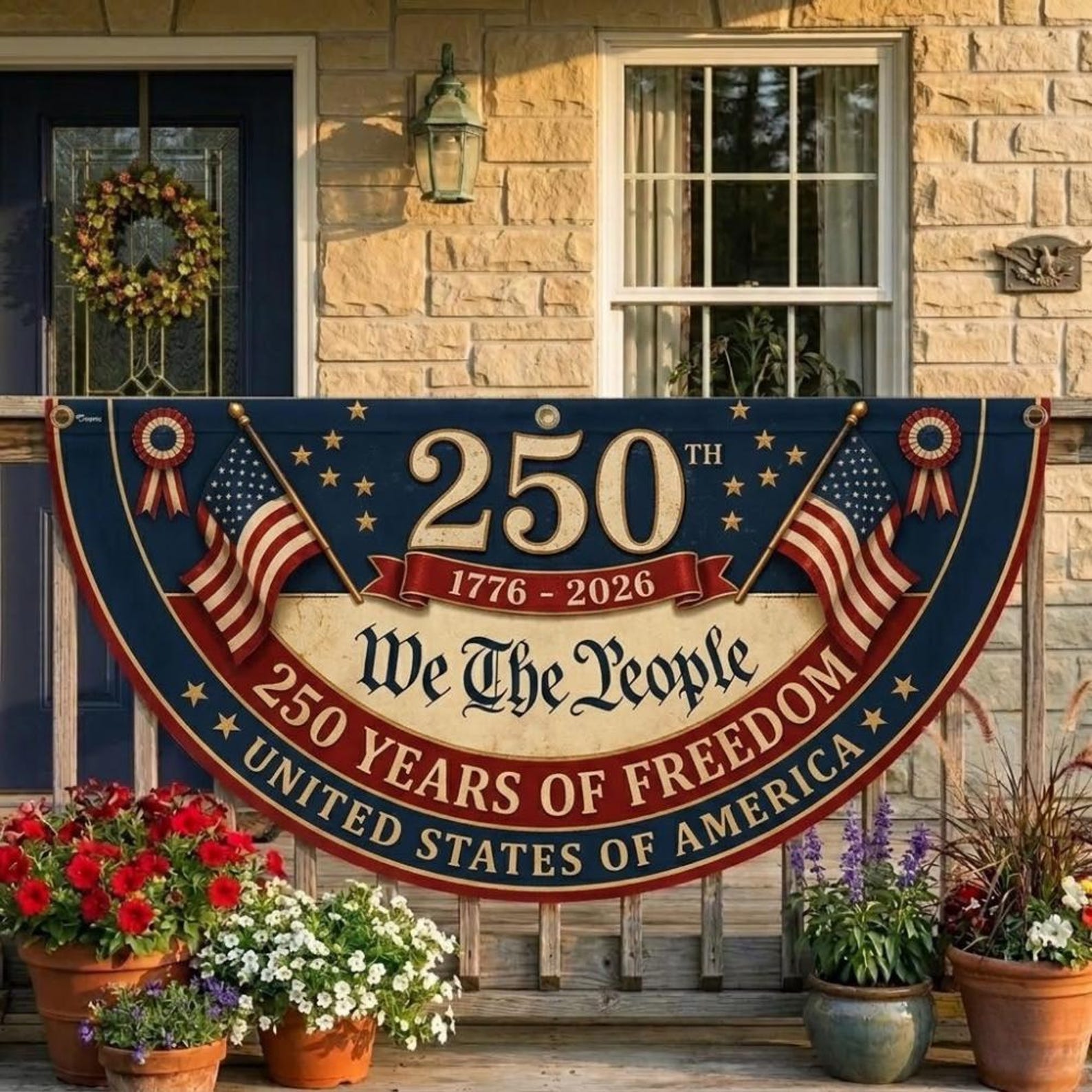 We The People 250 years freedom patriotic semicircle fence flag outdoor decor