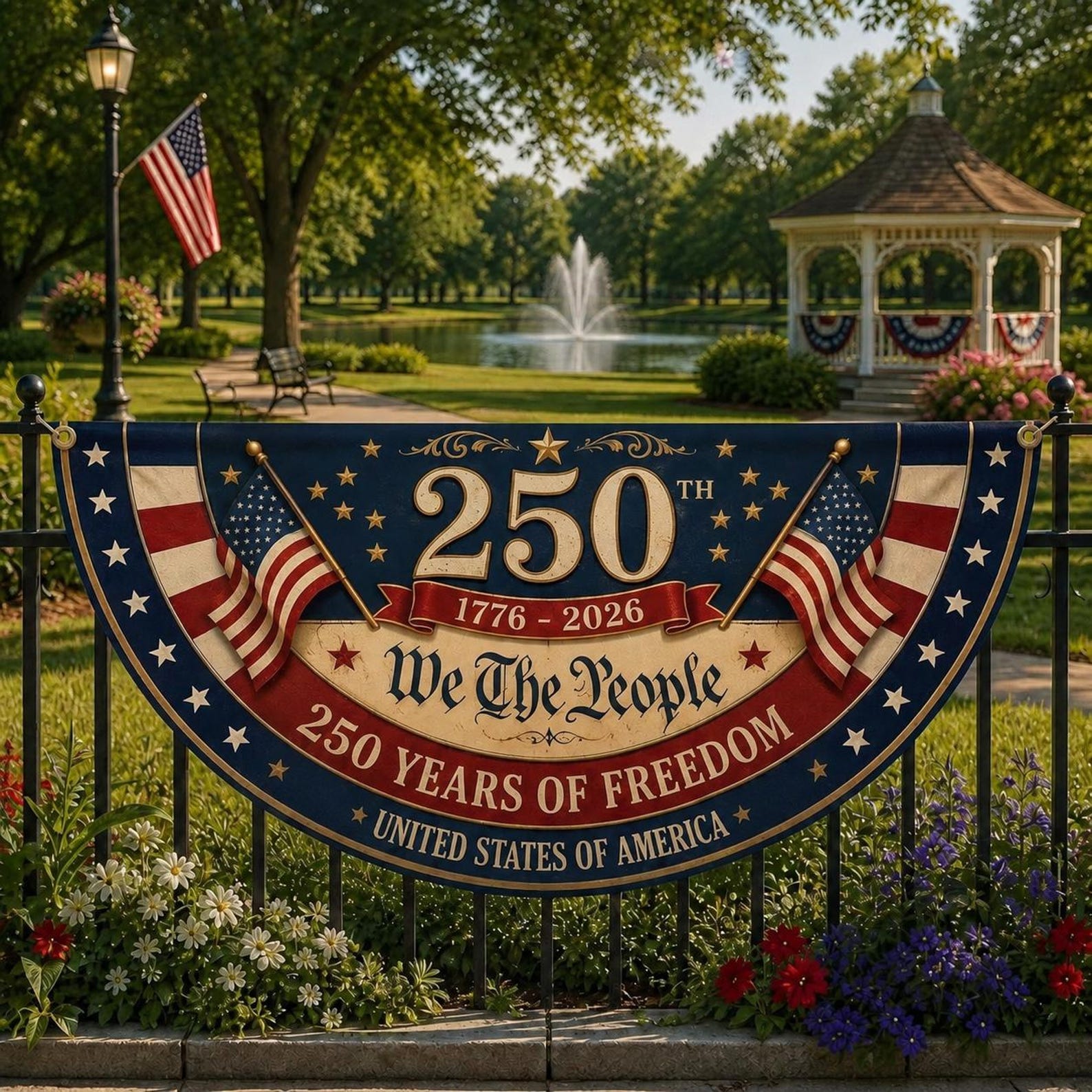 We The People America 250 patriotic semicircle fence flag outdoor decor