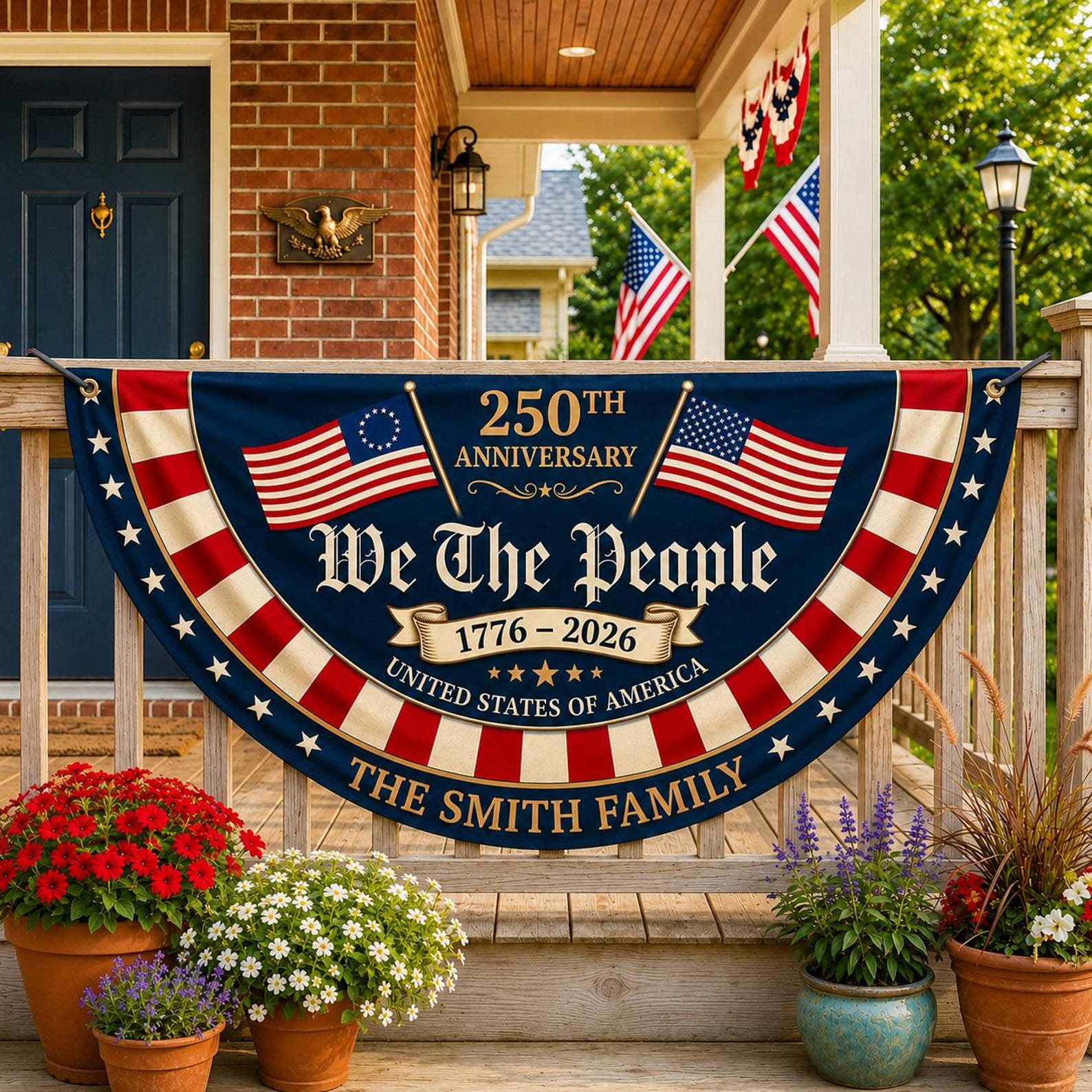 Personalized 250th anniversary patriotic semicircle fence banner outdoor decor