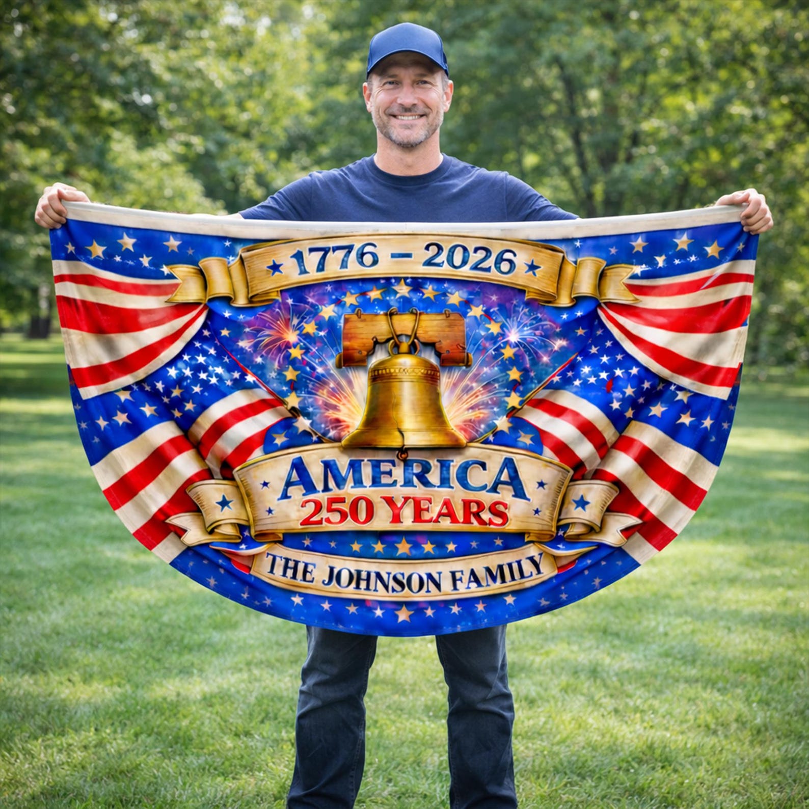 Personalized America 250 years patriotic semicircle fence banner outdoor decor