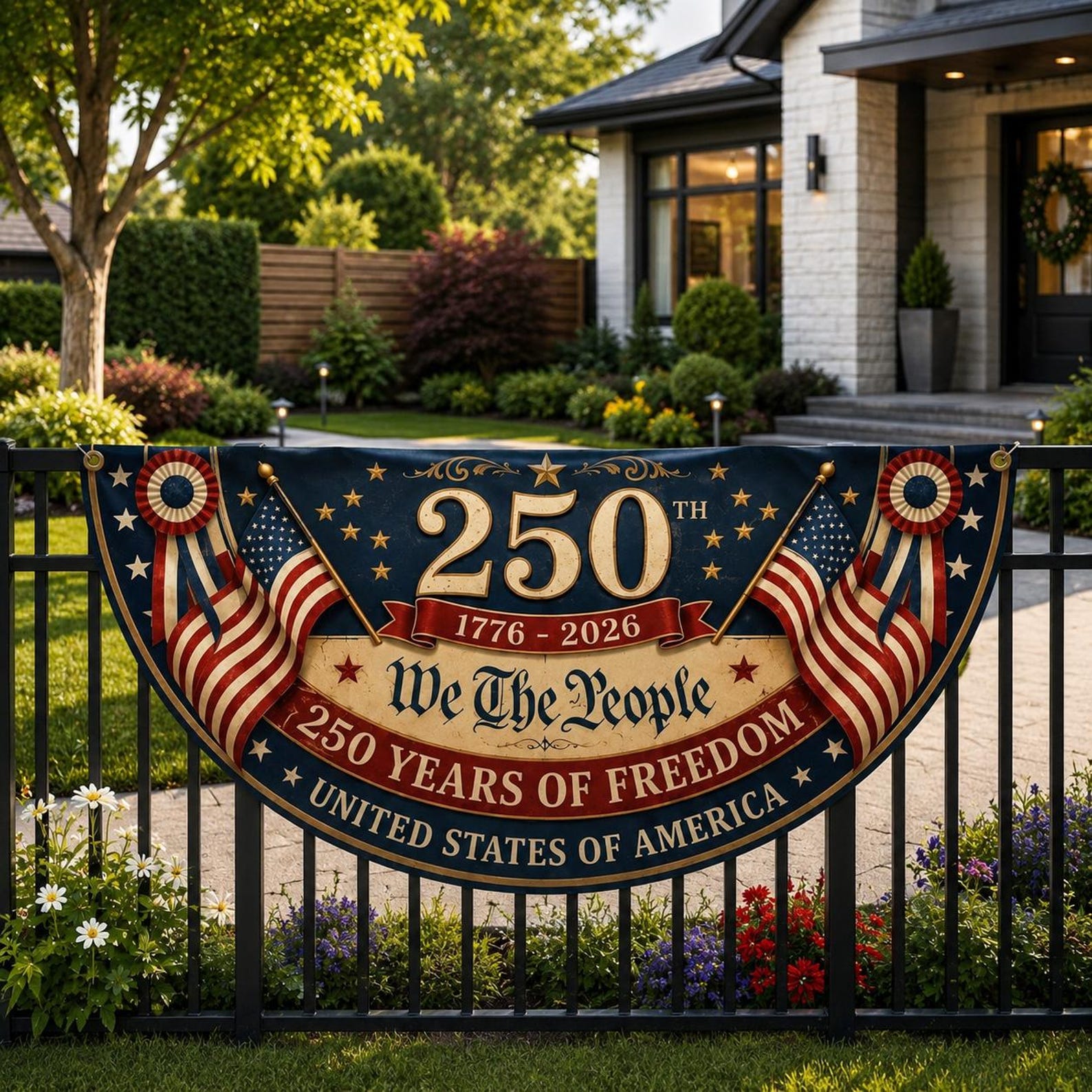 We The People patriotic semicircle fence banner for America 250th anniversary