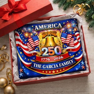 Personalized America 250 years patriotic semicircle fence banner with fireworks and Liberty Bell