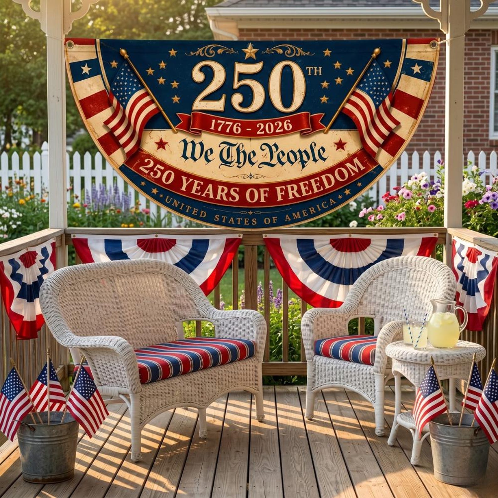 We The People 250th anniversary patriotic semicircle fence flag outdoor decor