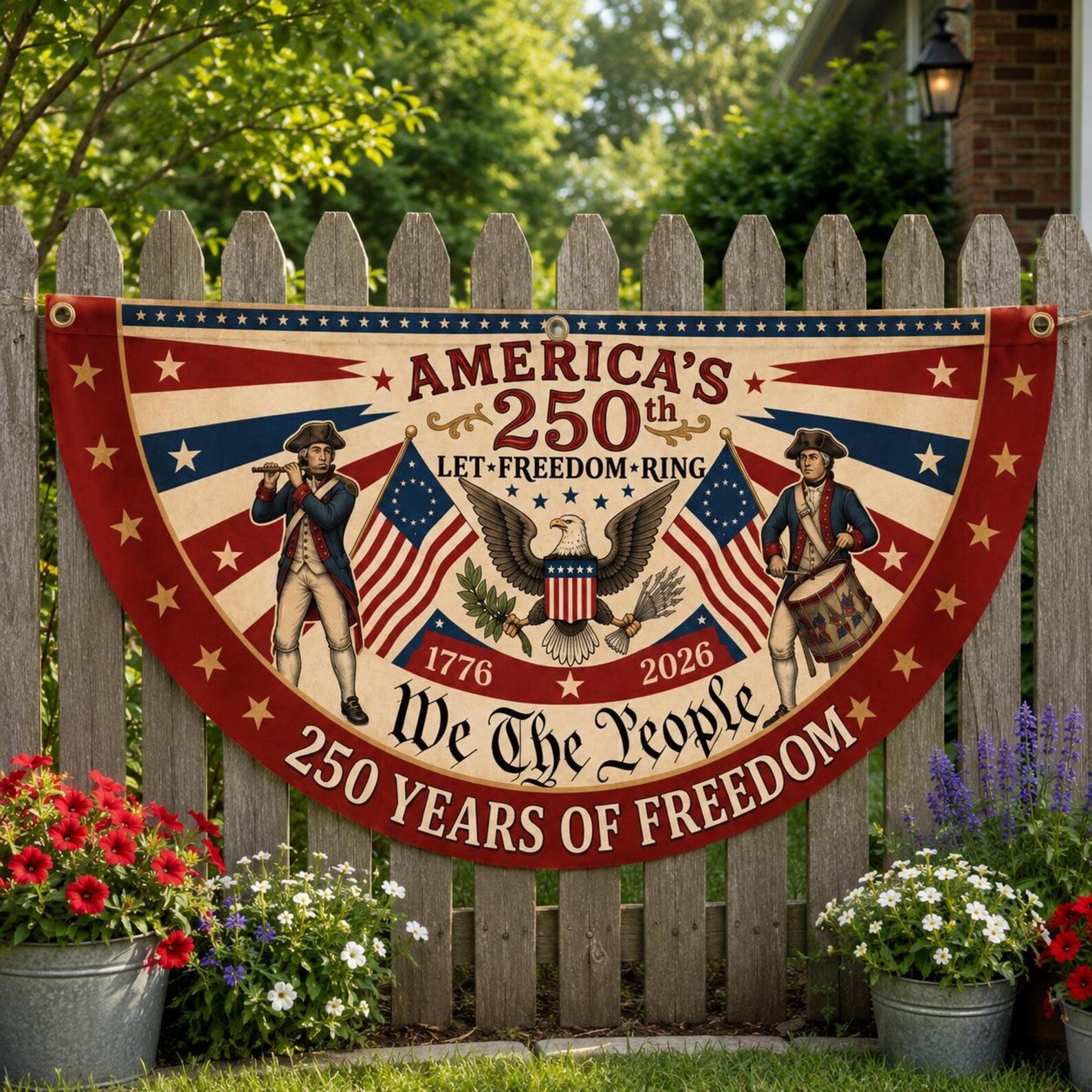 America 250 patriotic semicircle fence flag outdoor porch decor