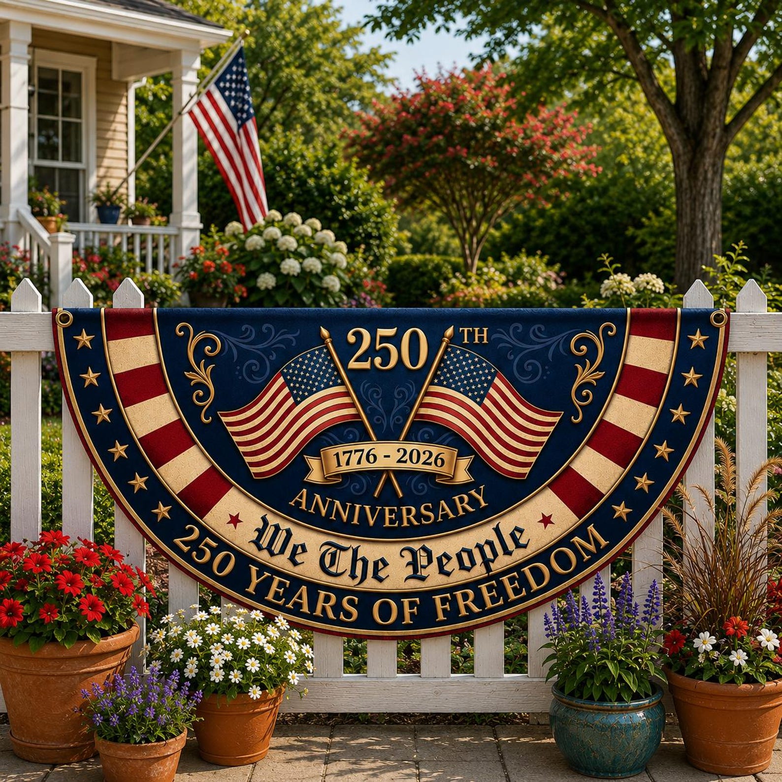 America 250 years of freedom patriotic semicircle fence banner outdoor decor