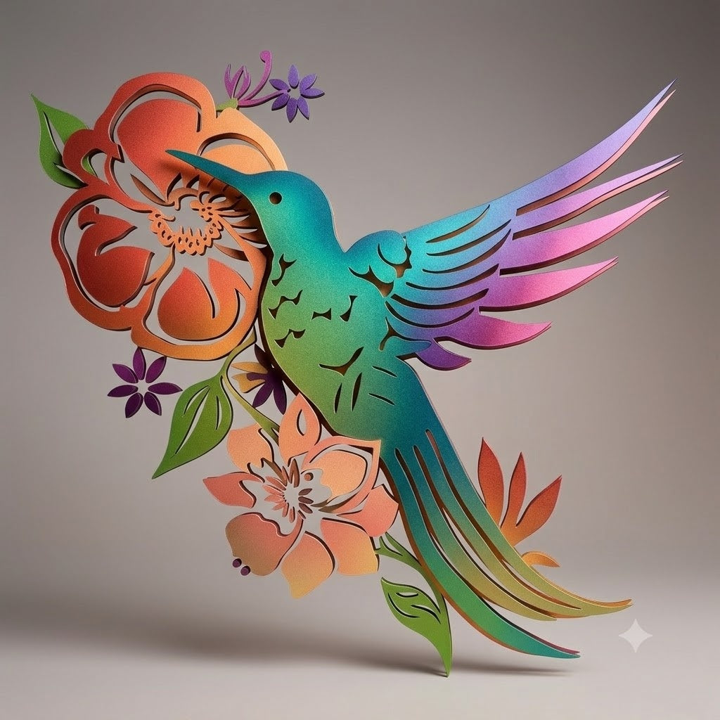 Colorful Hummingbird Hovering Beside Blooming Flowers Metal Sign Metalvn, Hummingbird Metal Wall Art