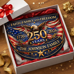 Personalized faith family freedom patriotic semicircle fence banner with eagle and vintage American flag