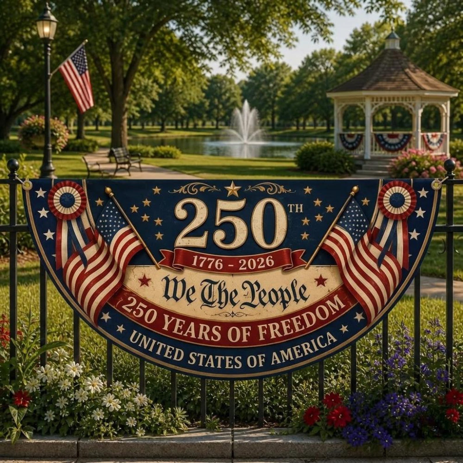 We The People patriotic semicircle fence banner for America 250th anniversary