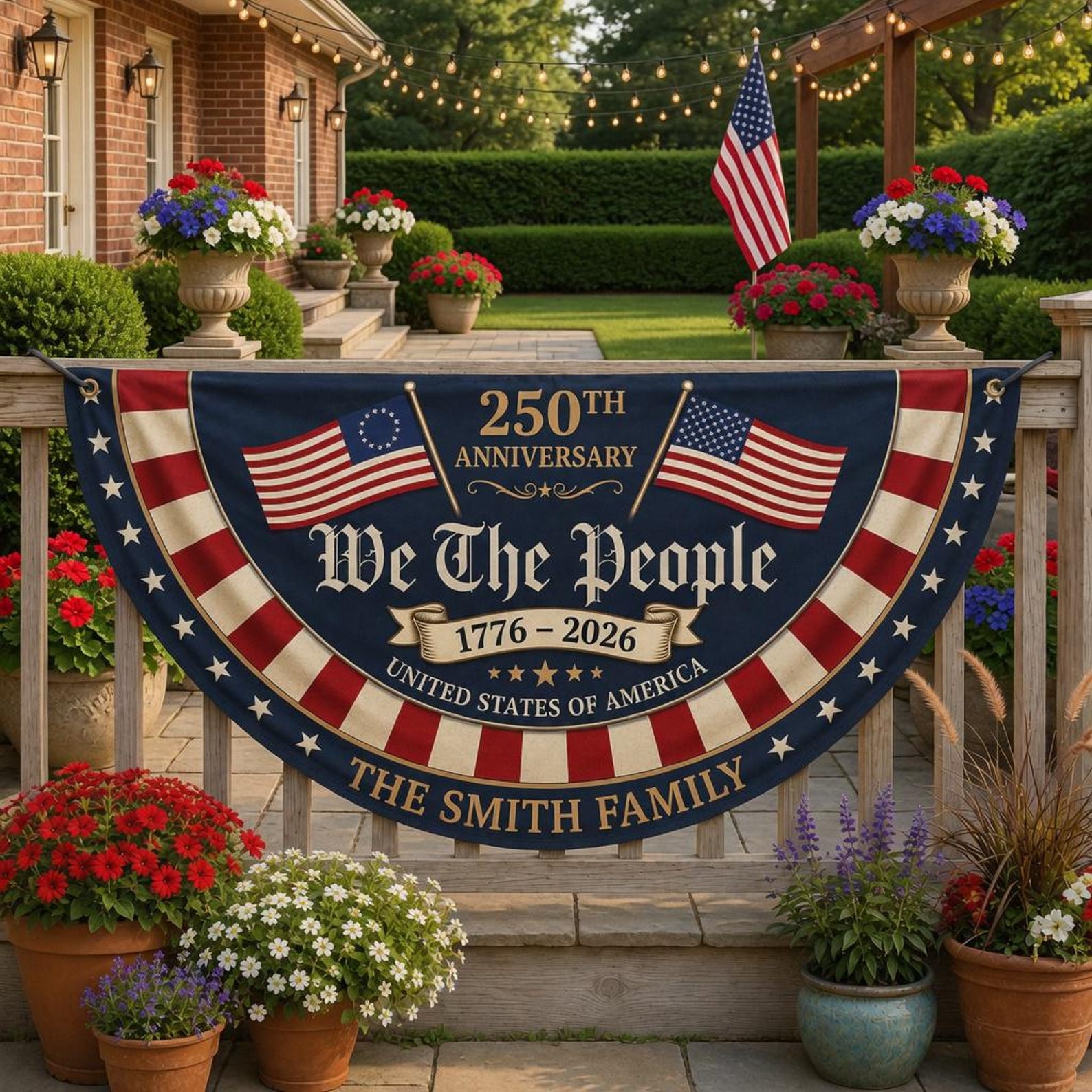 Personalized 250th anniversary patriotic semicircle fence banner outdoor decor
