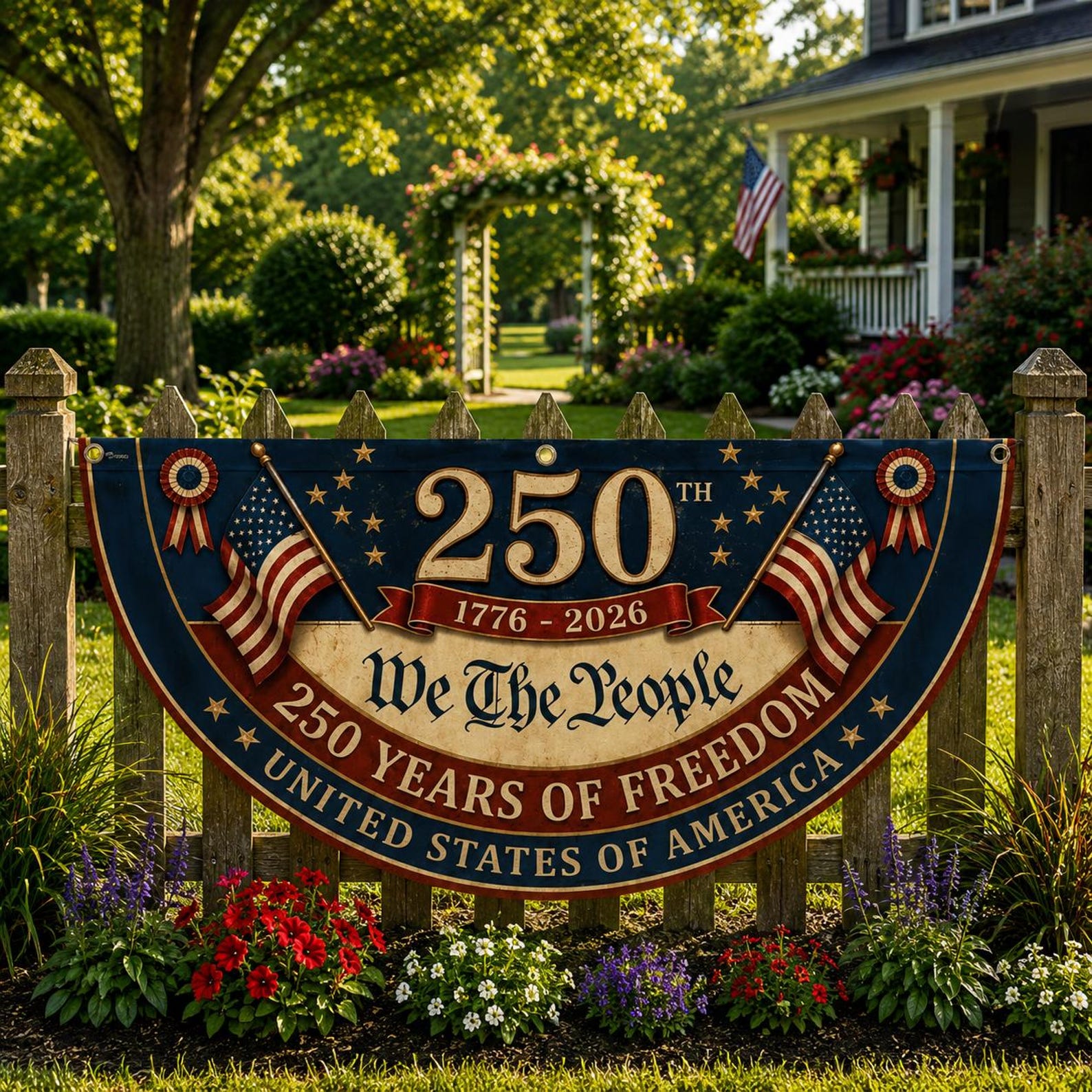 We The People 250 years freedom patriotic semicircle fence flag outdoor decor