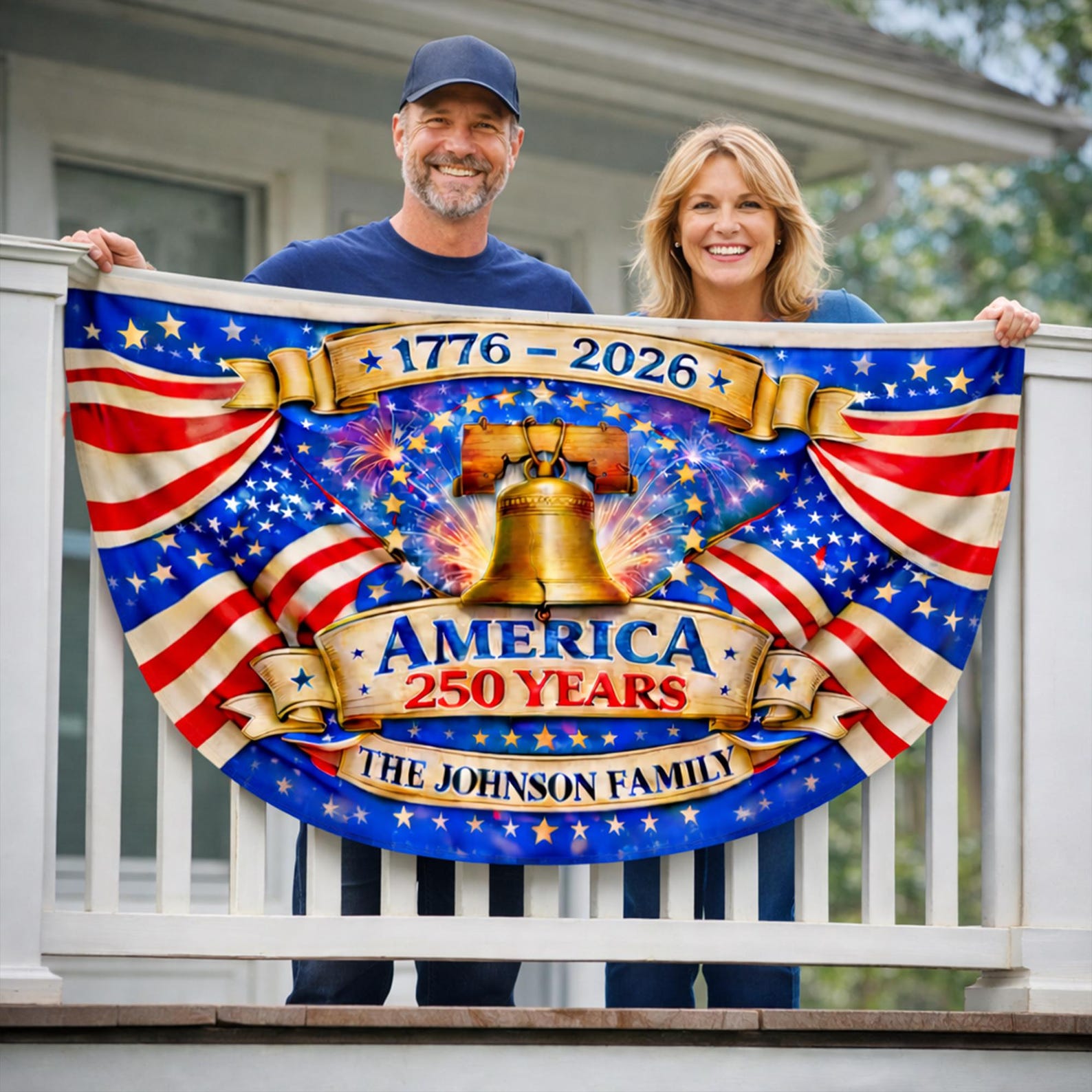 Personalized America 250 years patriotic semicircle fence banner outdoor decor