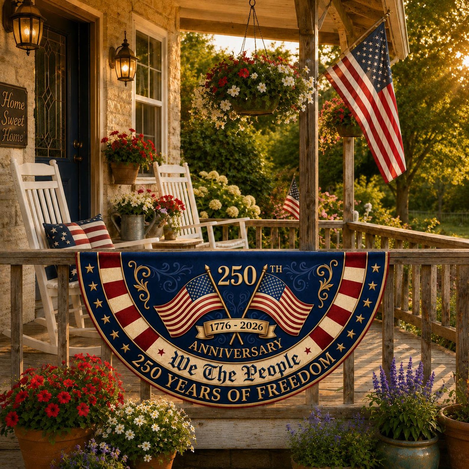 America 250 years of freedom patriotic semicircle fence banner outdoor decor