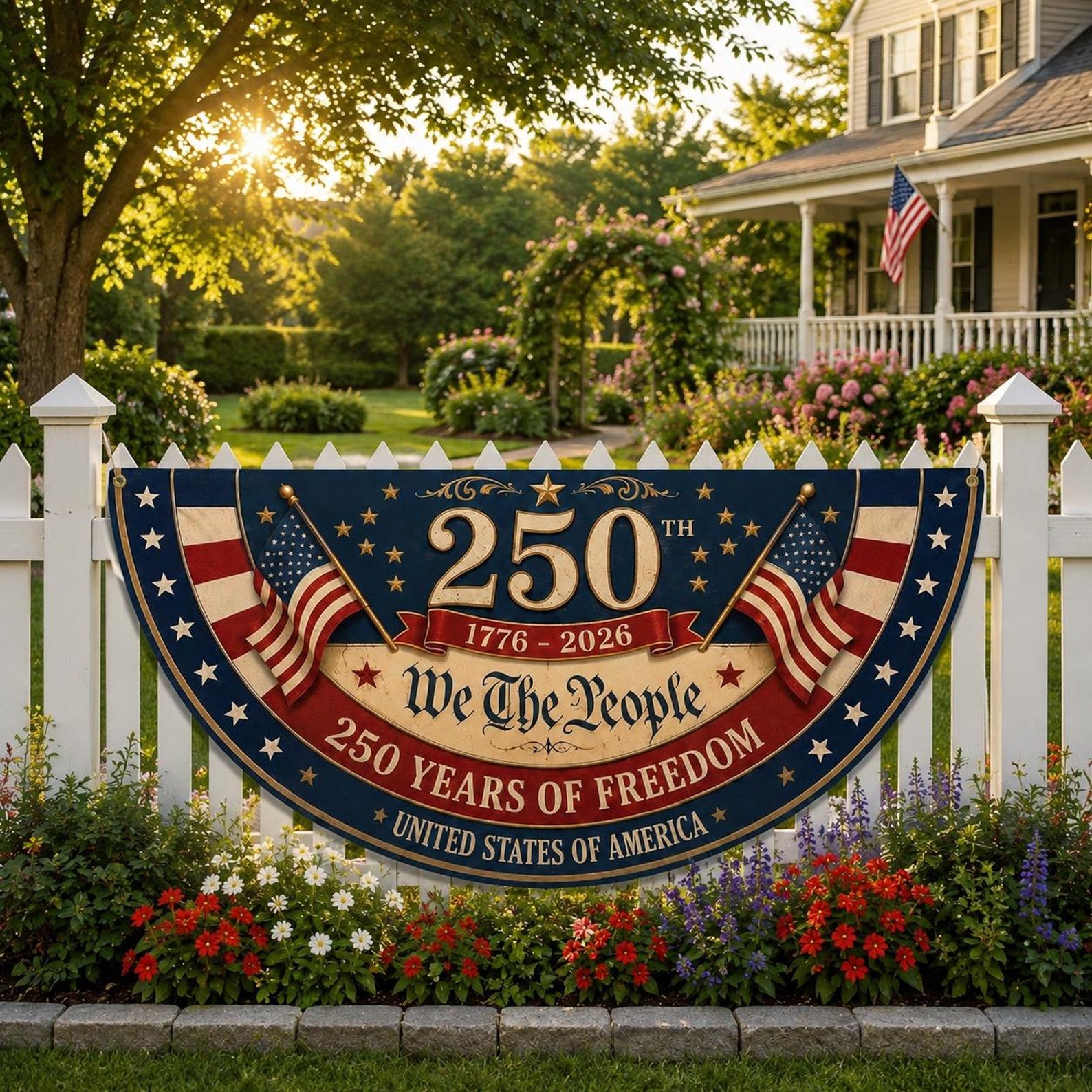 We The People America 250 patriotic semicircle fence flag outdoor decor