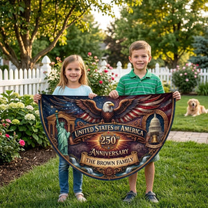 Personalized USA 250th anniversary patriotic semicircle banner with eagle and custom family name