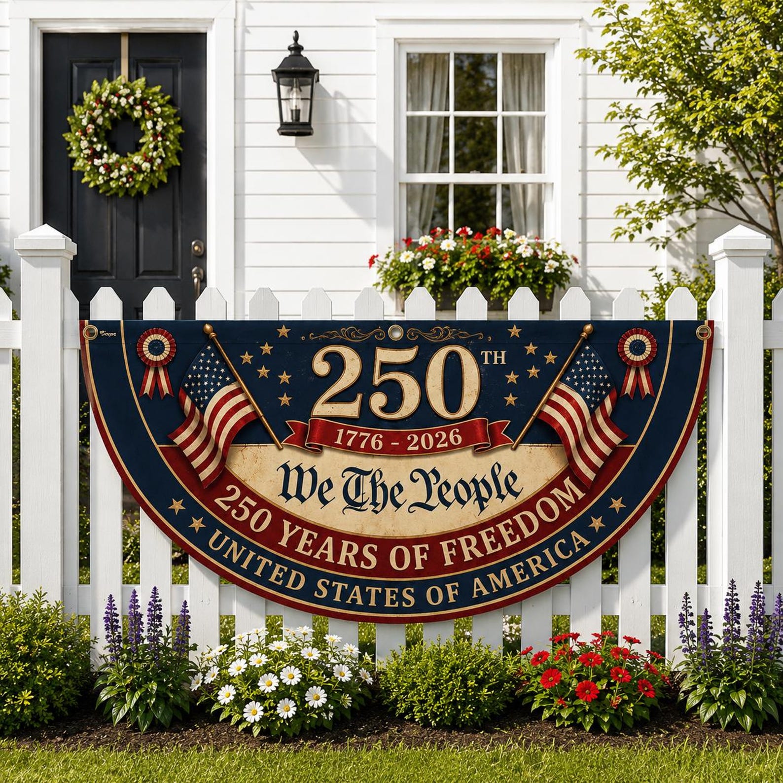 We The People 250 years freedom patriotic semicircle fence flag outdoor decor
