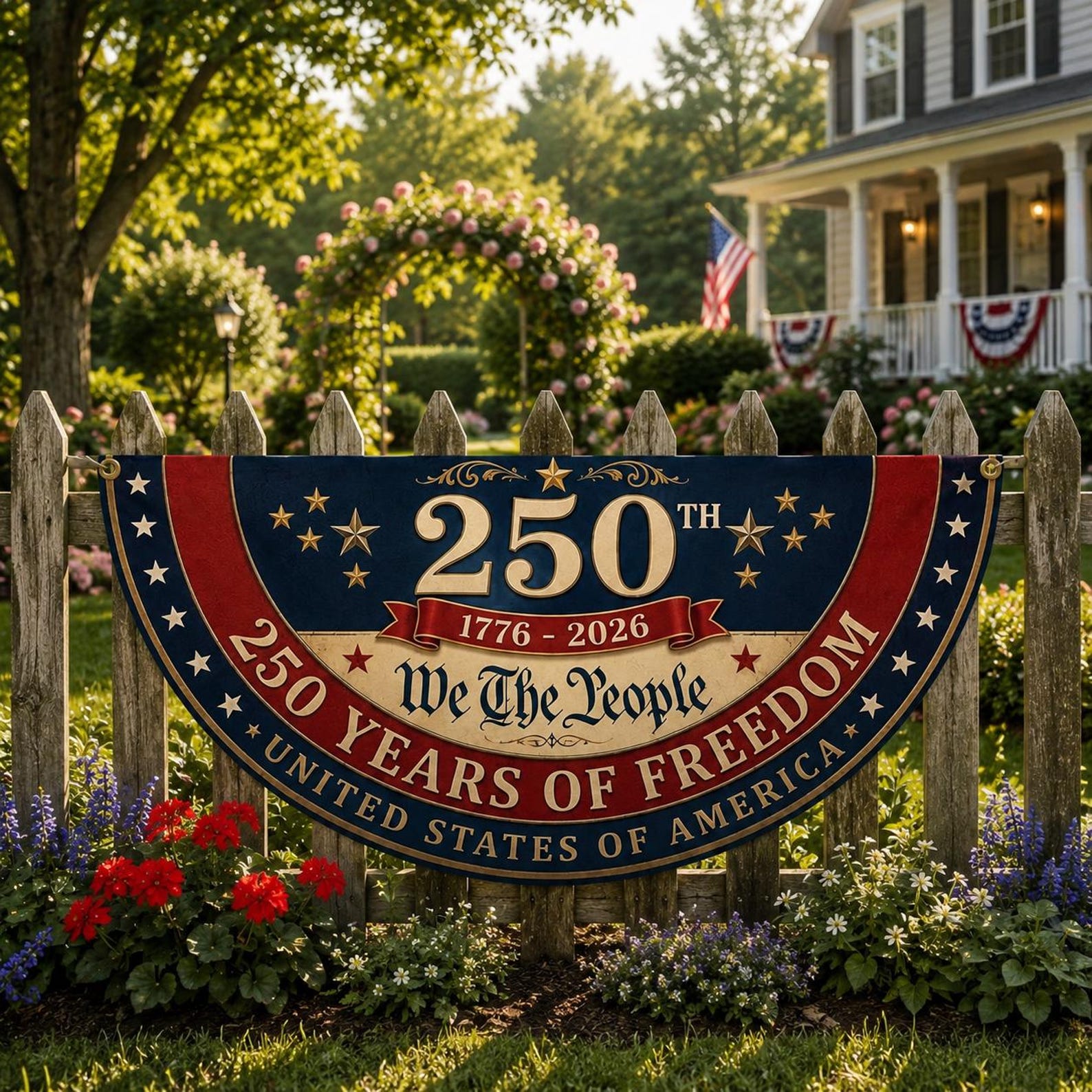 250 years of freedom patriotic semicircle fence flag outdoor decor