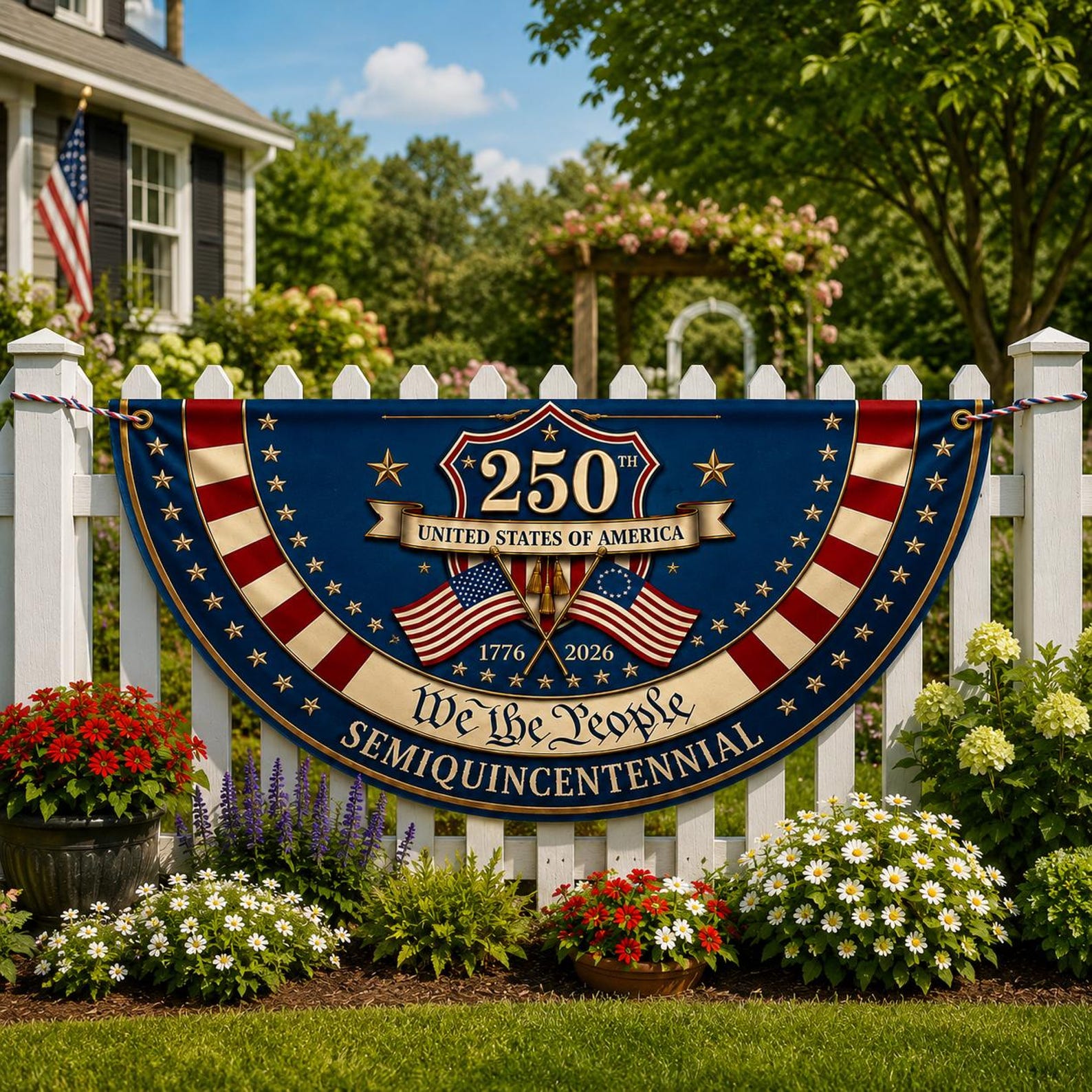 We The People semiquincentennial semicircle fence flag patriotic outdoor decor
