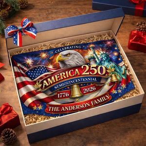 Personalized America 250 patriotic semicircle fence banner with fireworks and eagle