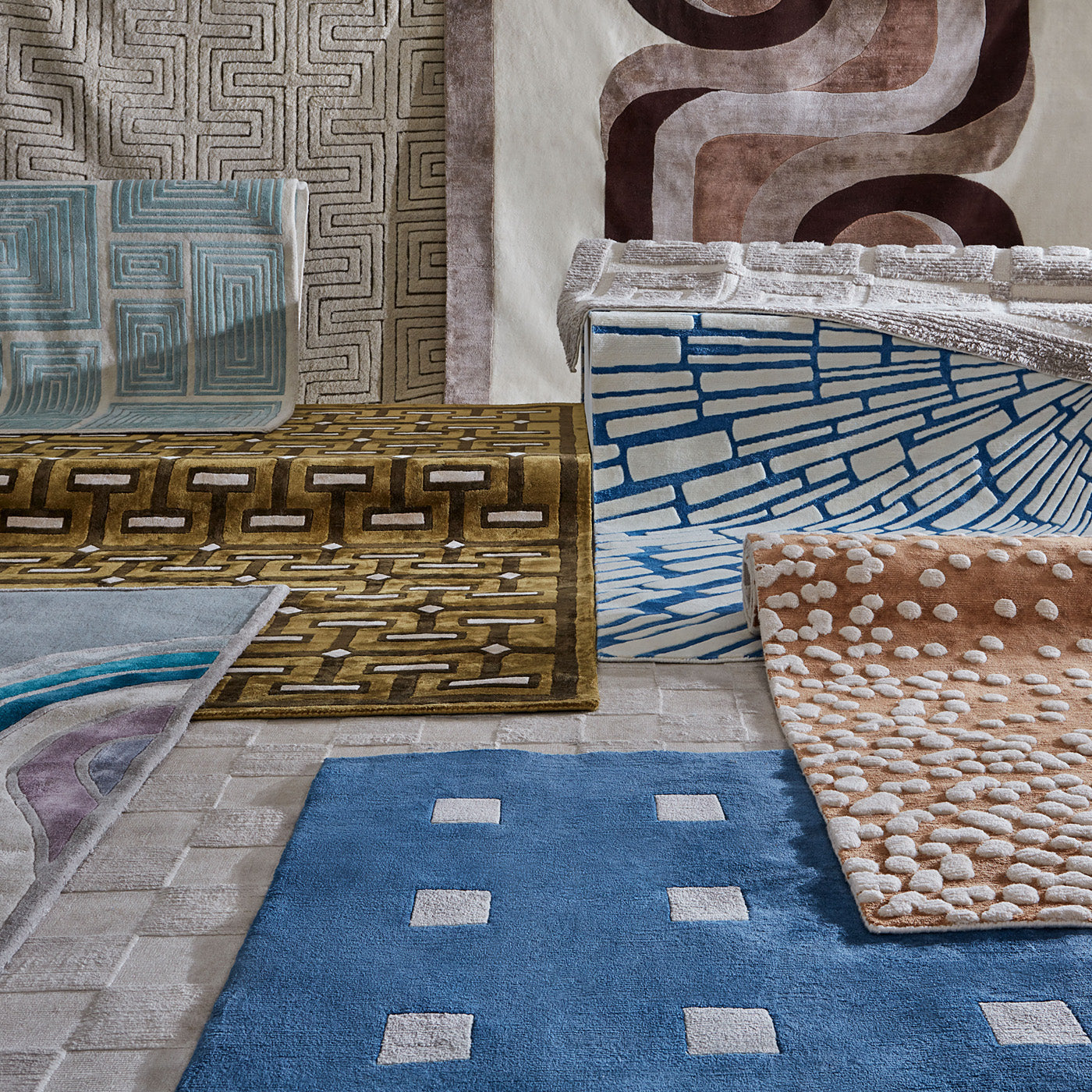 Small Squares Hand-Knotted Rug