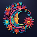 Moon Floral Metal Wall Art, Celestial Boho Home Decor
