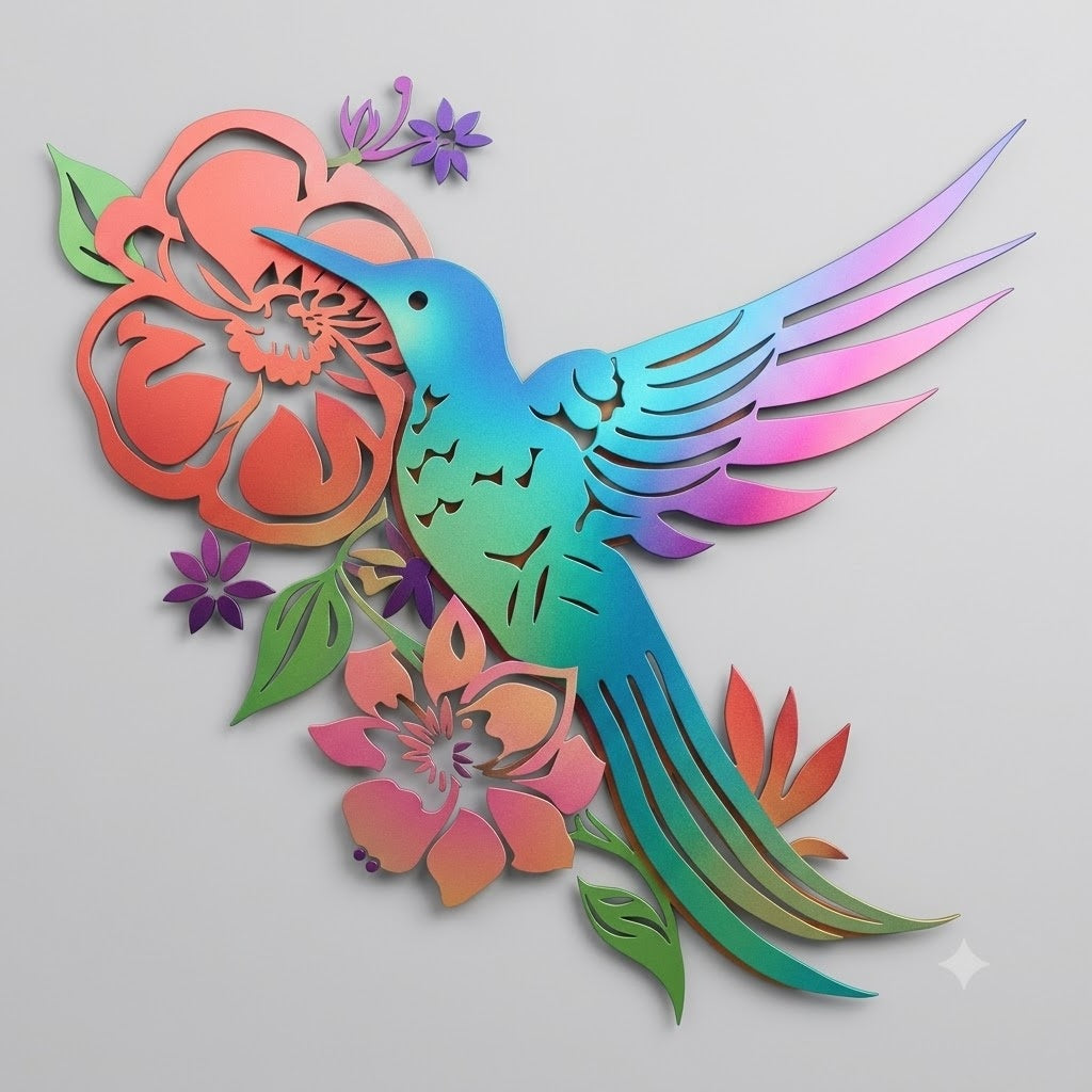 Colorful Hummingbird Hovering Beside Blooming Flowers Metal Sign Metalvn, Hummingbird Metal Wall Art